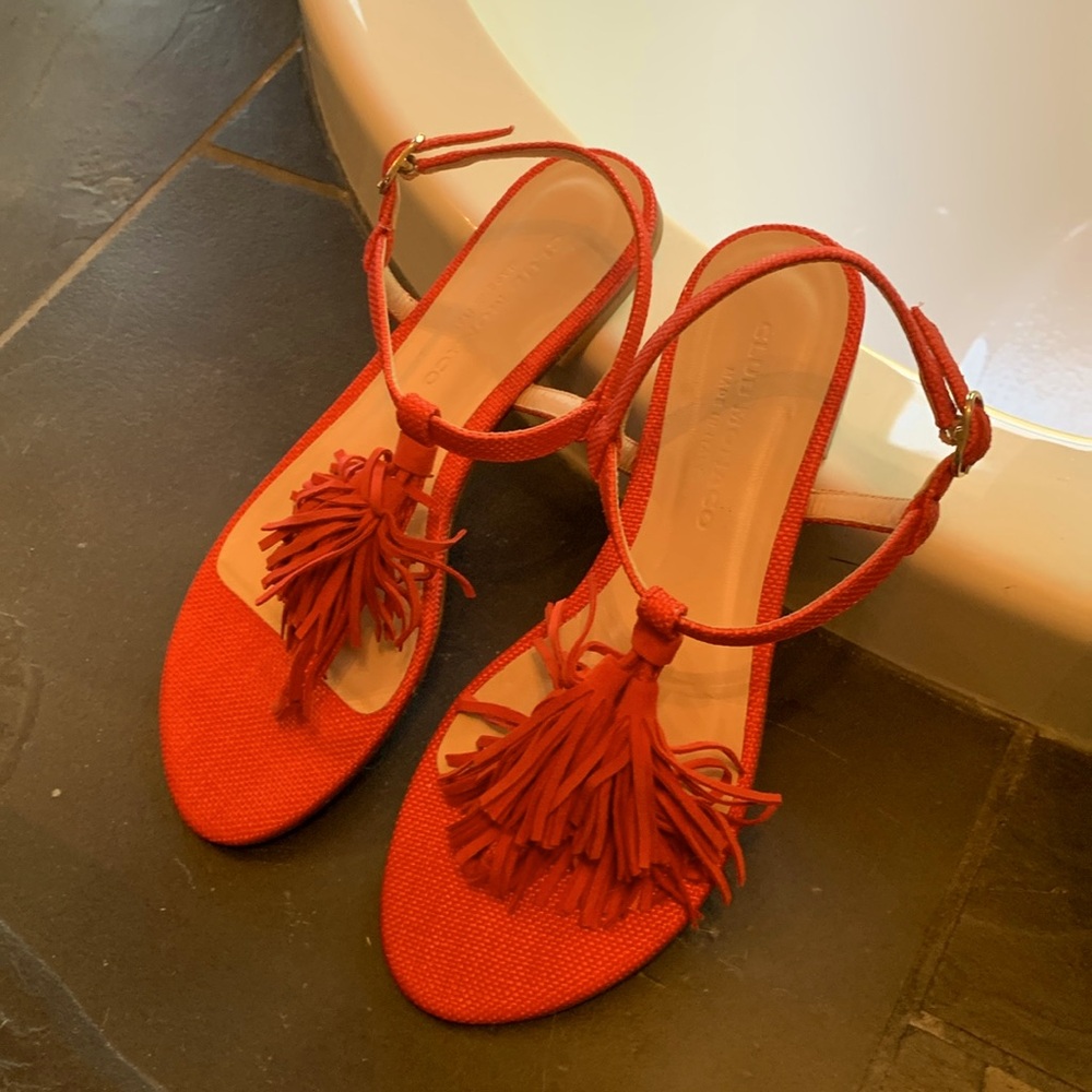 Club Monaco sandals. Orange /red colored with tassels for design.  Worn once